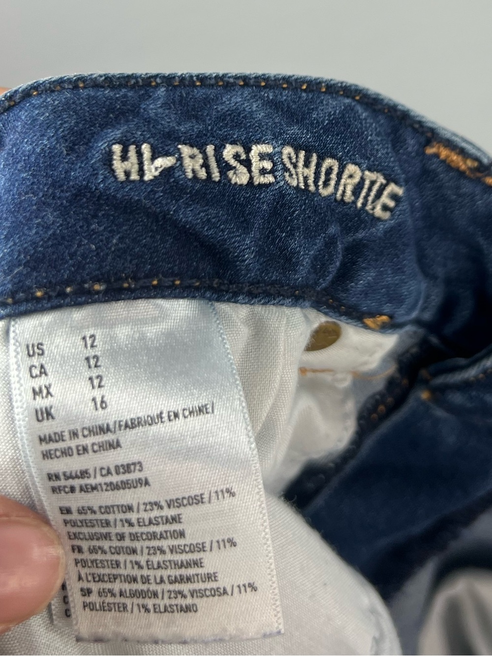 American Eagle Super Super Stretch High Rise Shortie Jean Shorts 12 - Picture 4 of 4